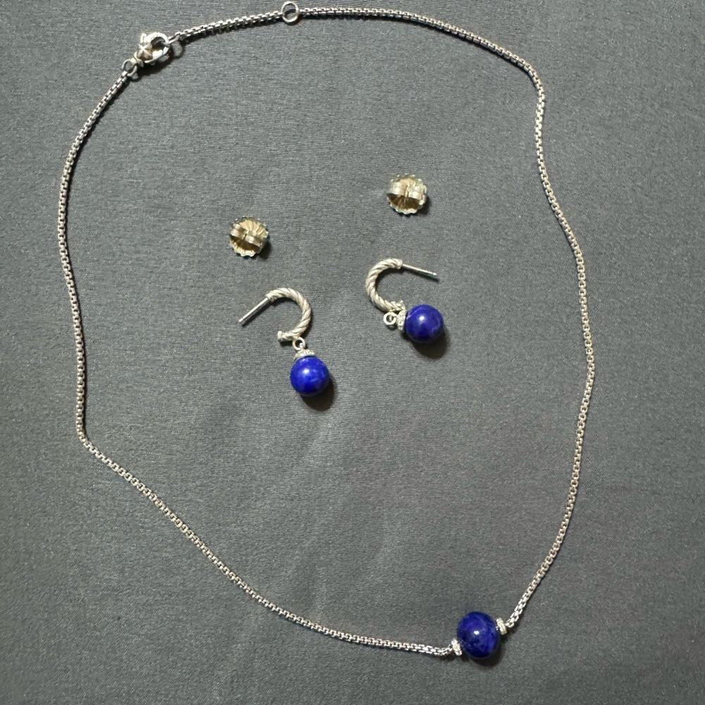 David Yurman Silver Necklace Solari style with Blue lapis